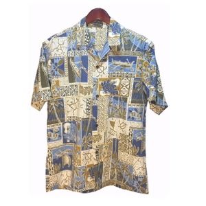 Royal Creation Blue Green Hawaiian Shirt Size M